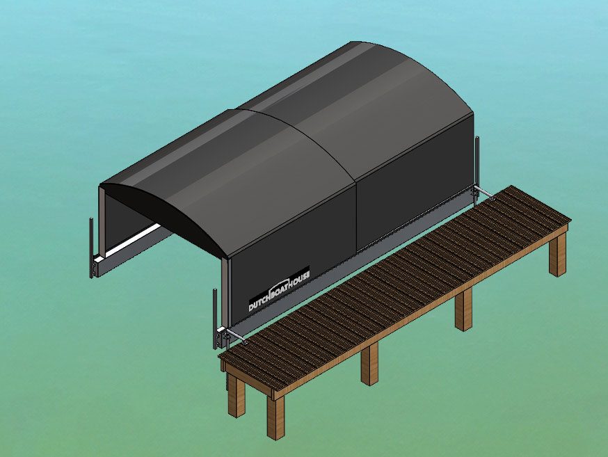 Zeichnung einer schwimmenden Bootsüberdachung mit Schwimm-Schwimm-System